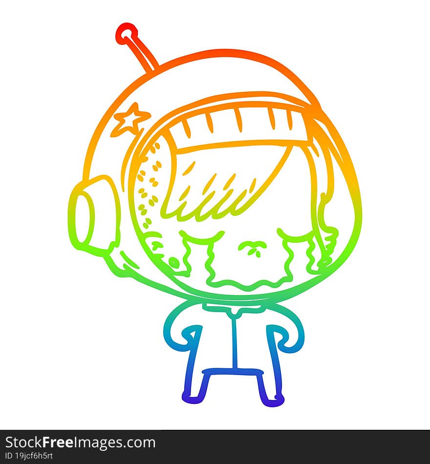 rainbow gradient line drawing cartoon crying astronaut girl