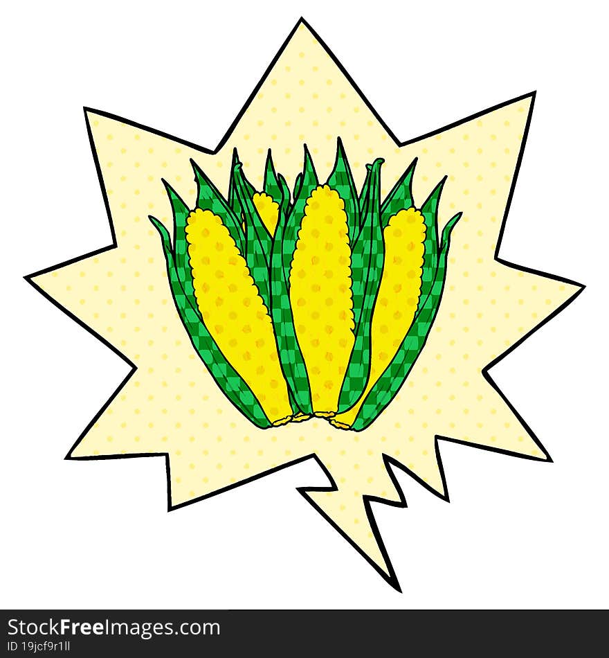 Cartoon Organic Corn And Speech Bubble In Comic Book Style