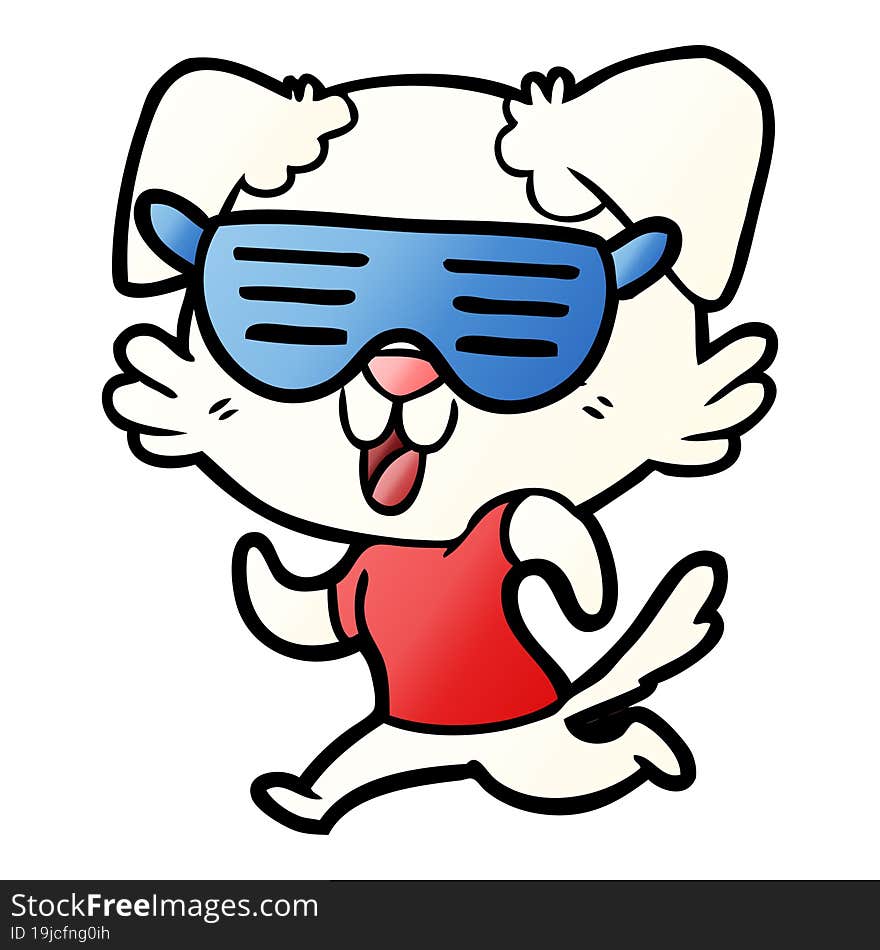 laughing cartoon dog jogging in cool shades. laughing cartoon dog jogging in cool shades