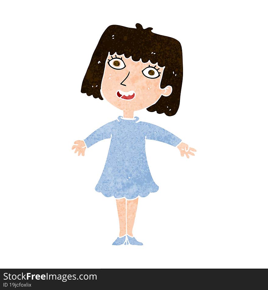 cartoon happy woman in dress