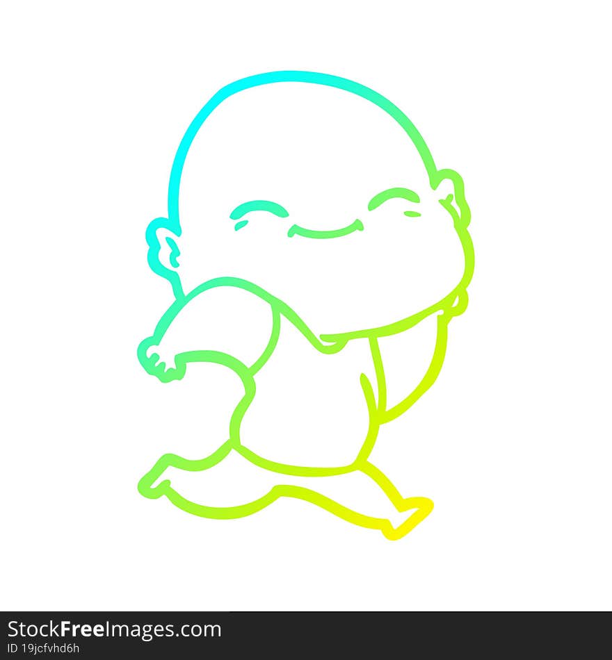 cold gradient line drawing cartoon happy bald man