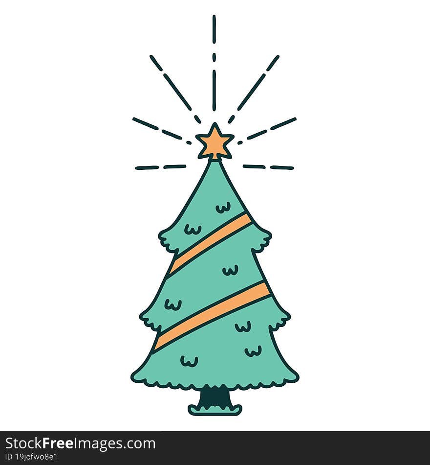 Traditional Tattoo Style Christmas Tree With Star