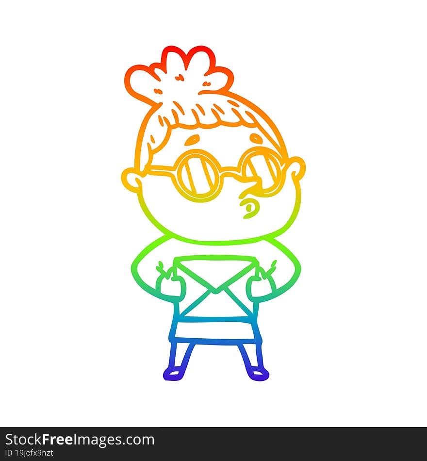 Rainbow Gradient Line Drawing Cartoon Woman Wearing Glasses