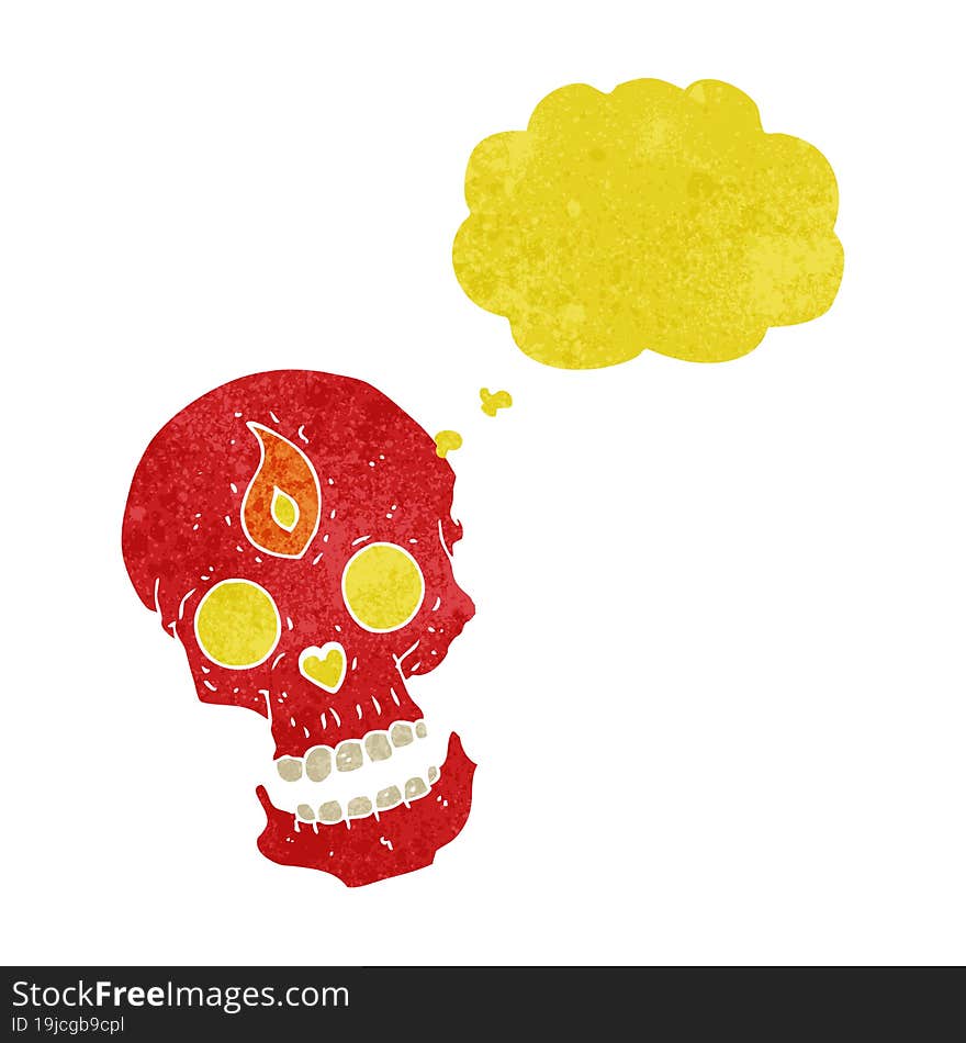 cartoon mystic skull with thought bubble