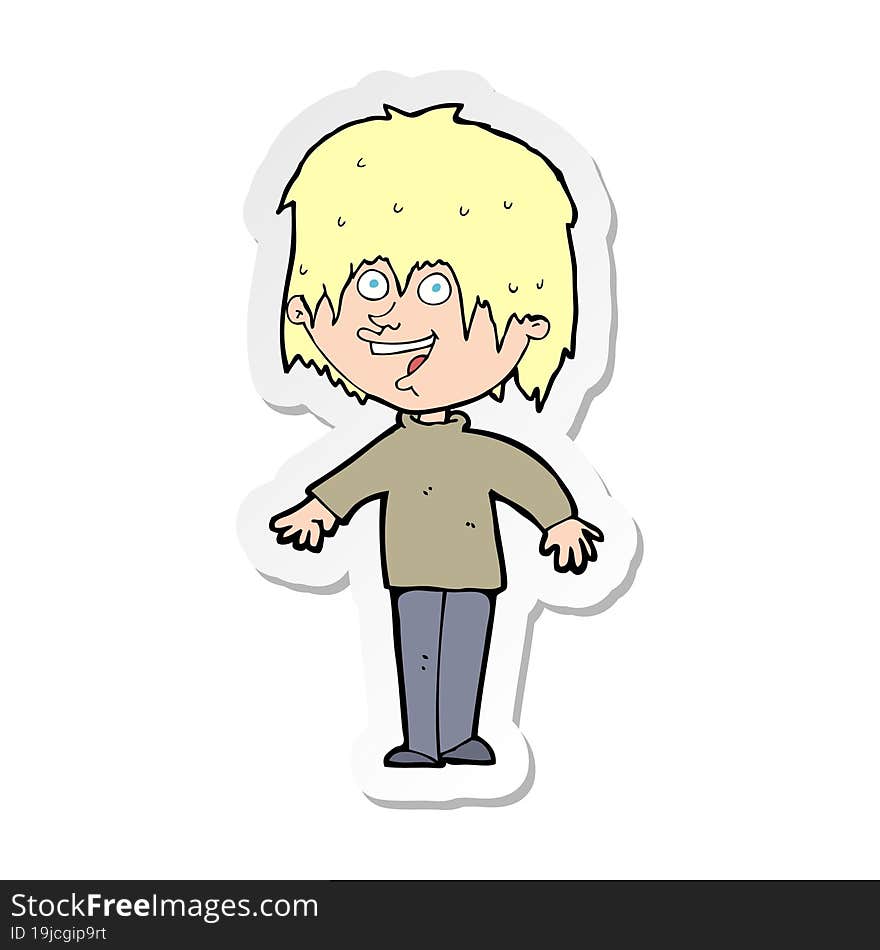 sticker of a cartoon excited man