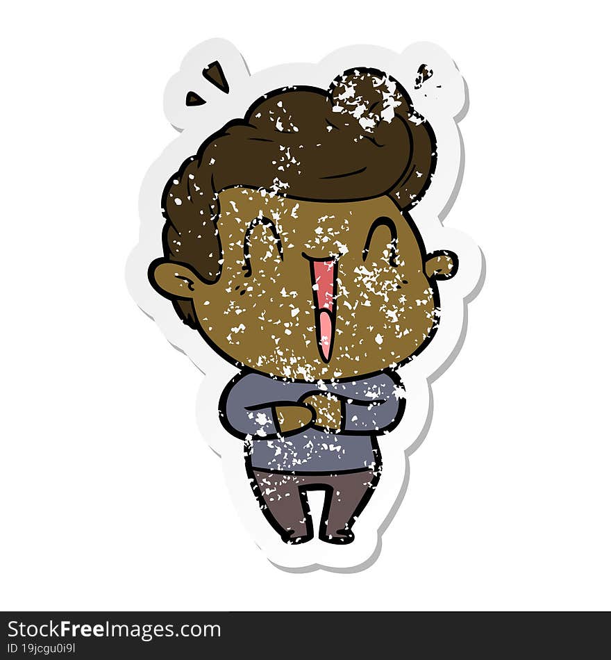 distressed sticker of a excited man cartoon