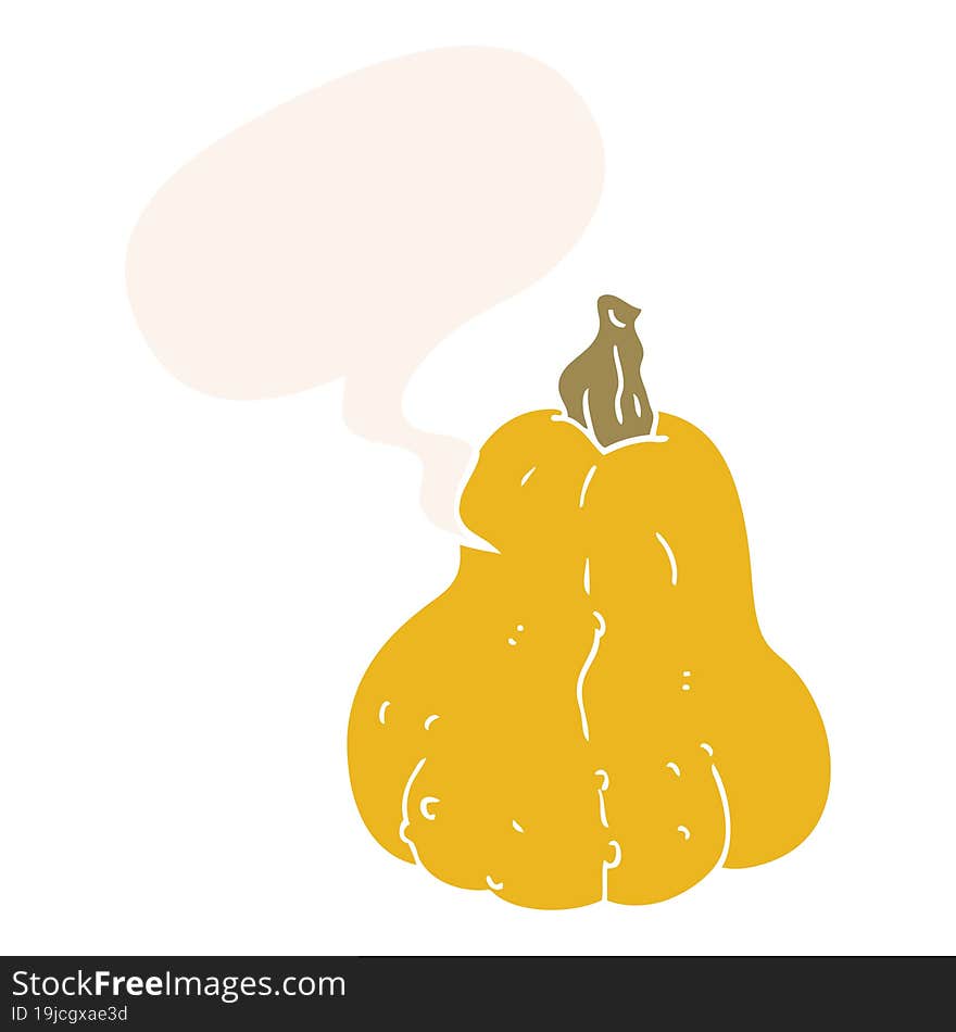 cartoon squash with speech bubble in retro style