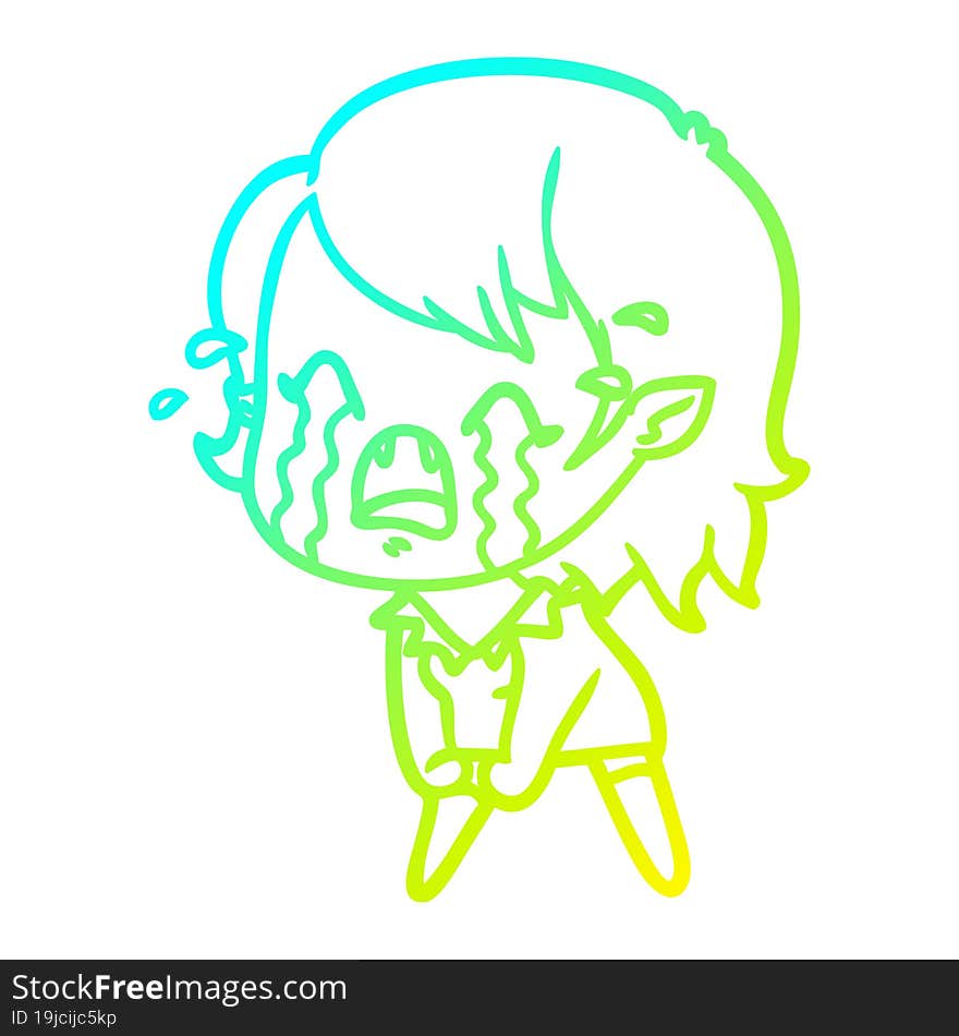 cold gradient line drawing cartoon crying vampire girl