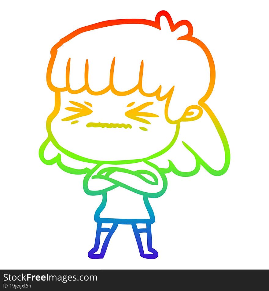 rainbow gradient line drawing cartoon stressed out woman