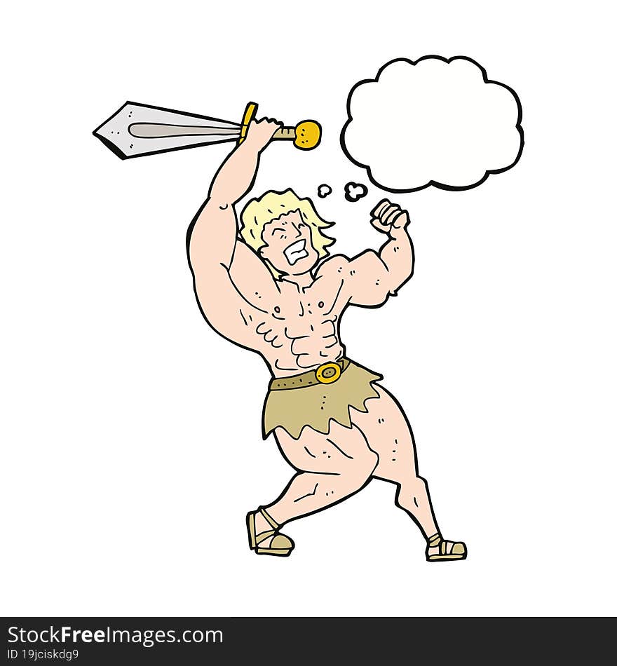 cartoon barbarian hero with thought bubble