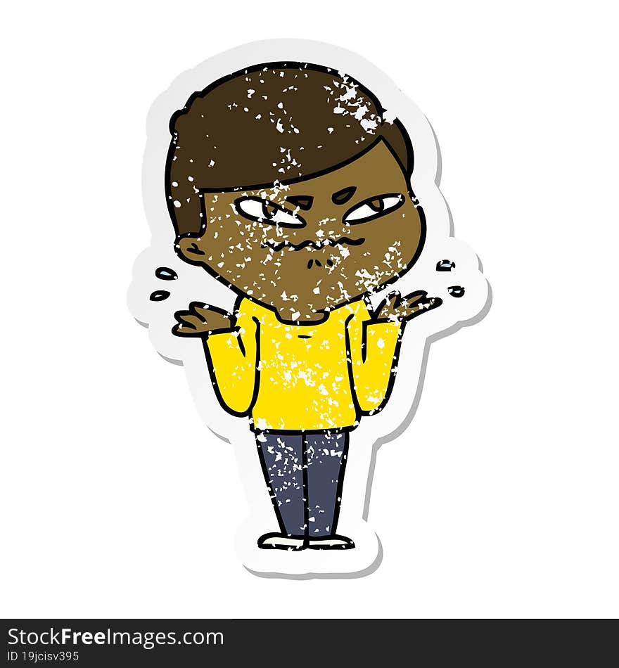 distressed sticker of a cartoon exasperated man