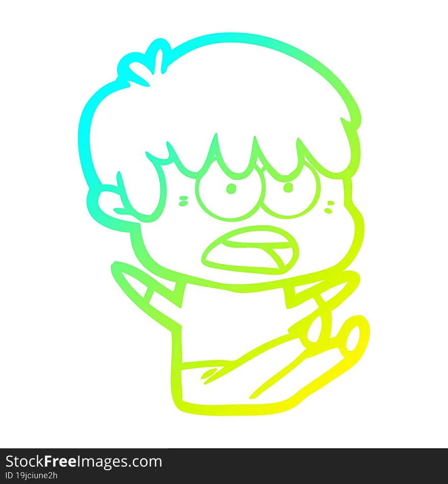 cold gradient line drawing worried cartoon boy