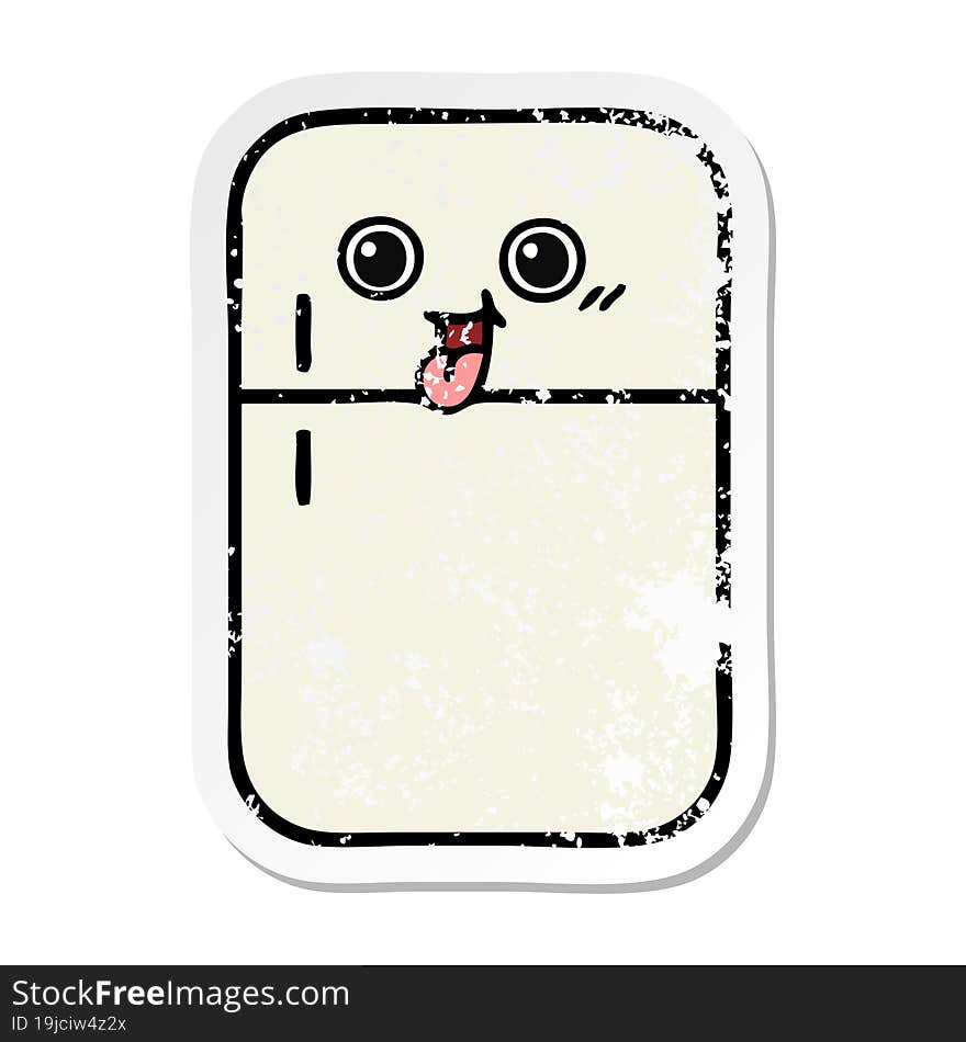 Distressed Sticker Of A Cute Cartoon Fridge Freezer