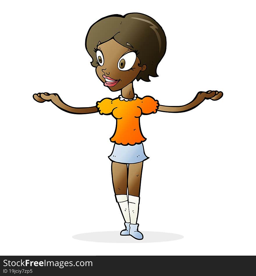 cartoon woman with arms spread wide