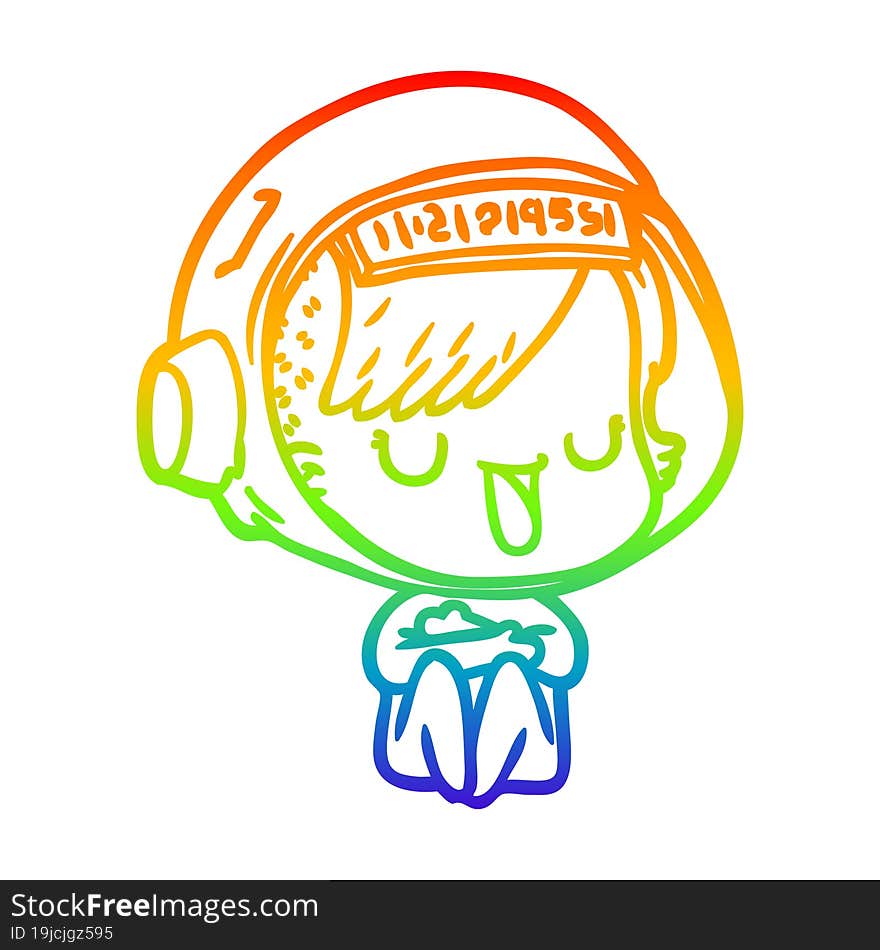 rainbow gradient line drawing cartoon astronaut woman