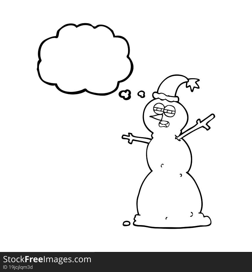 Thought Bubble Cartoon Unhappy Snowman