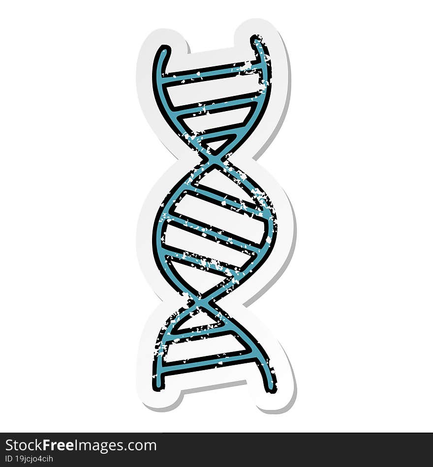 Distressed Sticker Of A Cute Cartoon DNA Strand