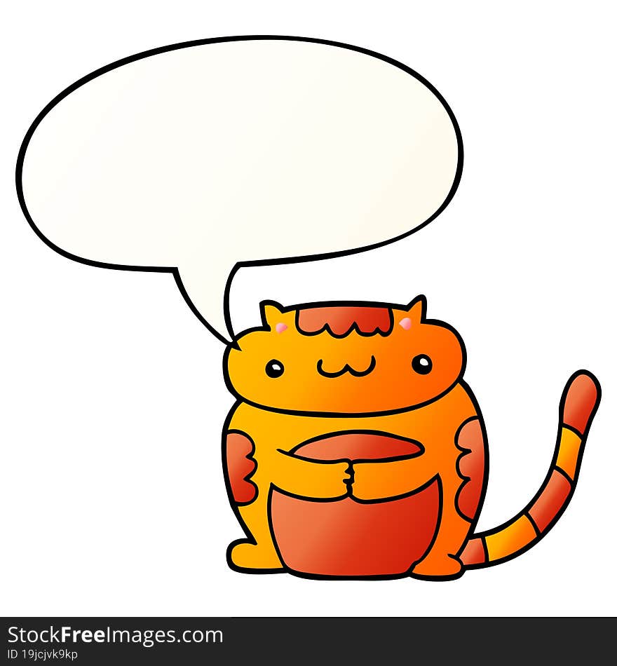 cute cartoon cat and speech bubble in smooth gradient style