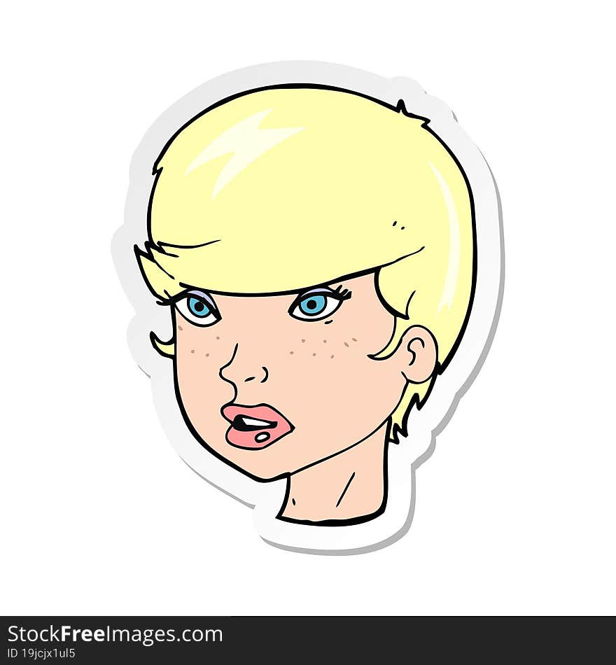 sticker of a cartoon pretty female face