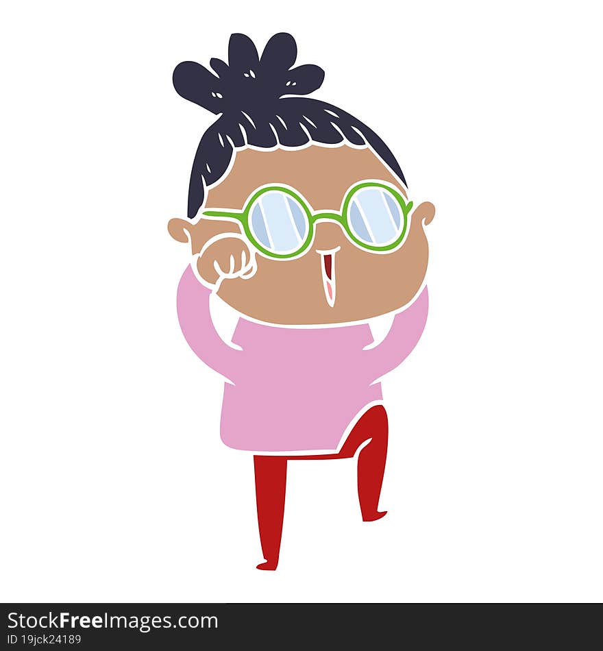 flat color style cartoon woman wearing spectacles