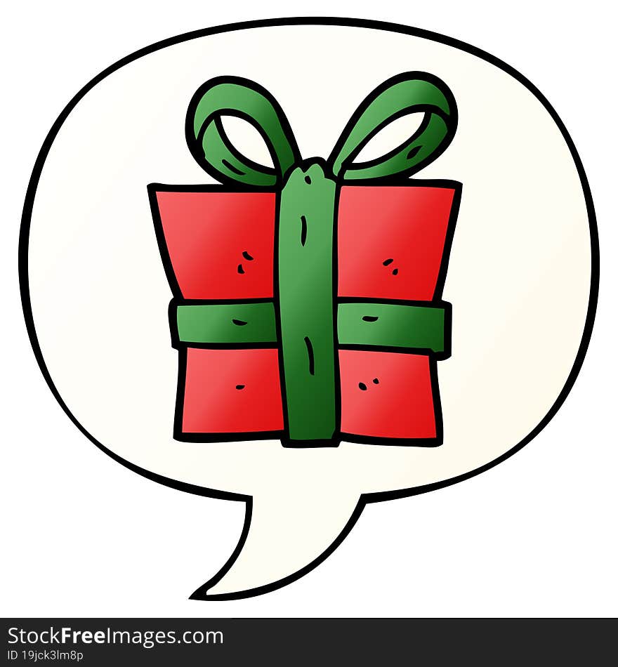 cartoon gift and speech bubble in smooth gradient style