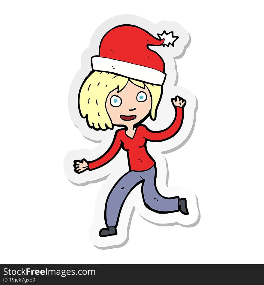 sticker of a cartoon woman ready for christmas