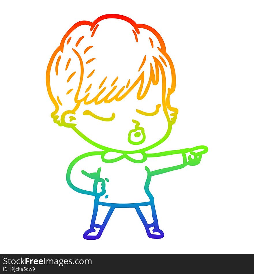 rainbow gradient line drawing cartoon woman with eyes shut