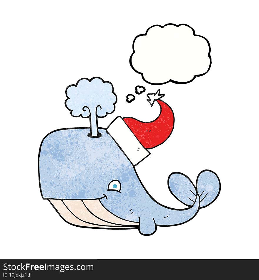 thought bubble textured cartoon whale wearing christmas hat