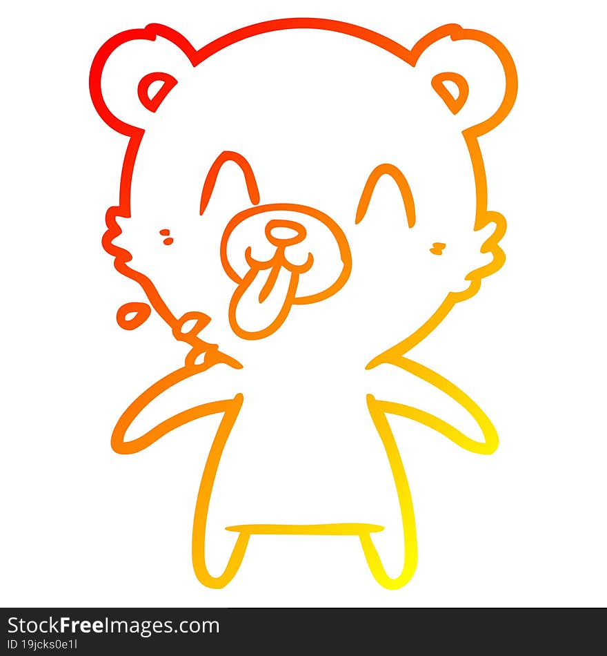 warm gradient line drawing of a rude cartoon polar bear sticking out tongue