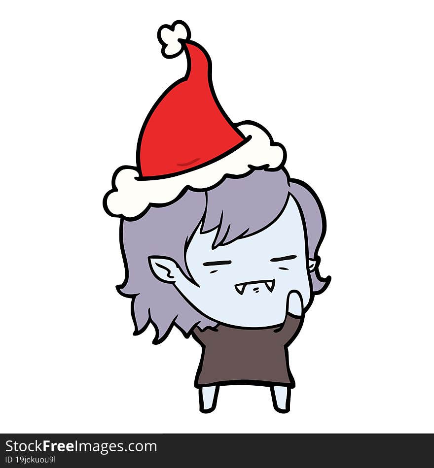 line drawing of a undead vampire girl wearing santa hat