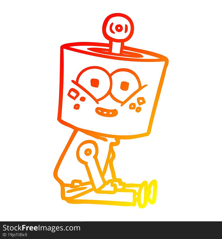 warm gradient line drawing of a happy cartoon robot