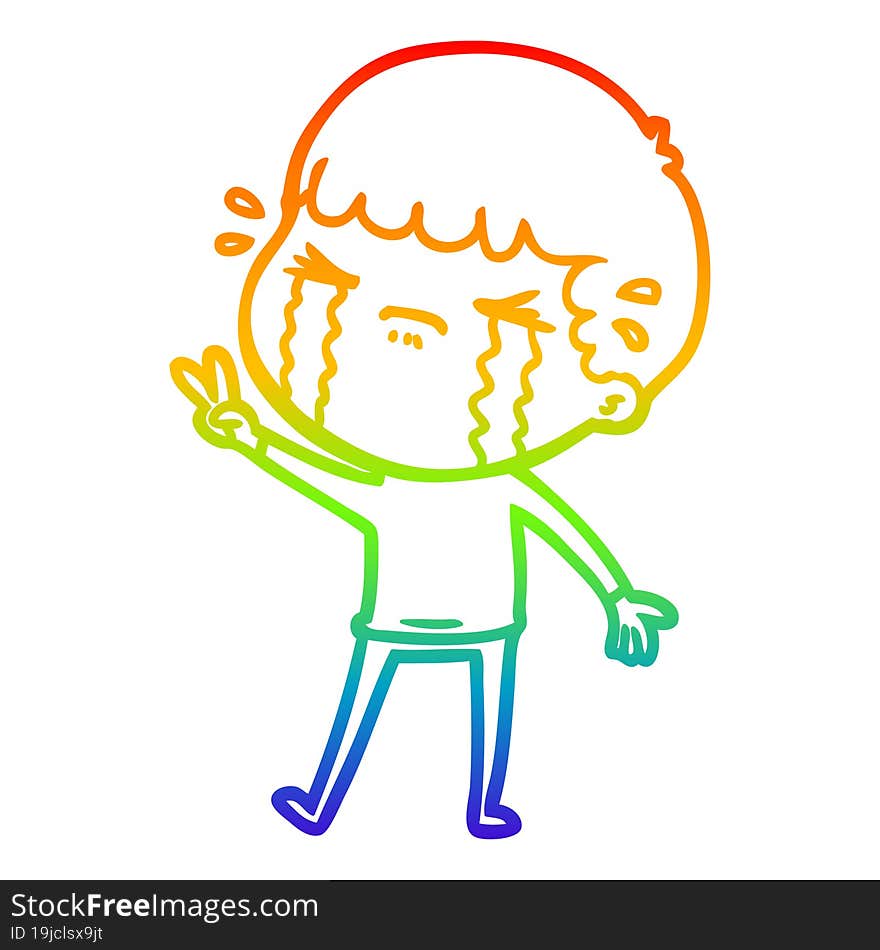 rainbow gradient line drawing of a cartoon man crying