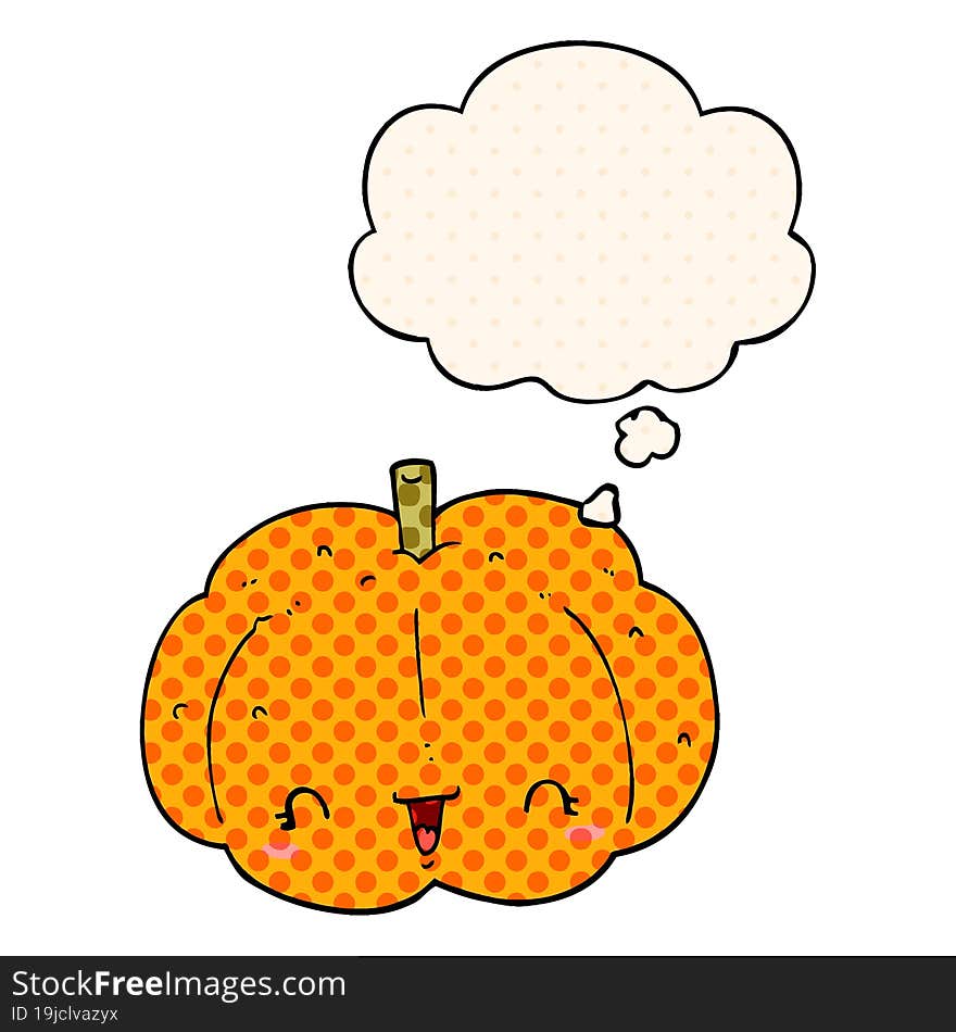 cartoon pumpkin and thought bubble in comic book style