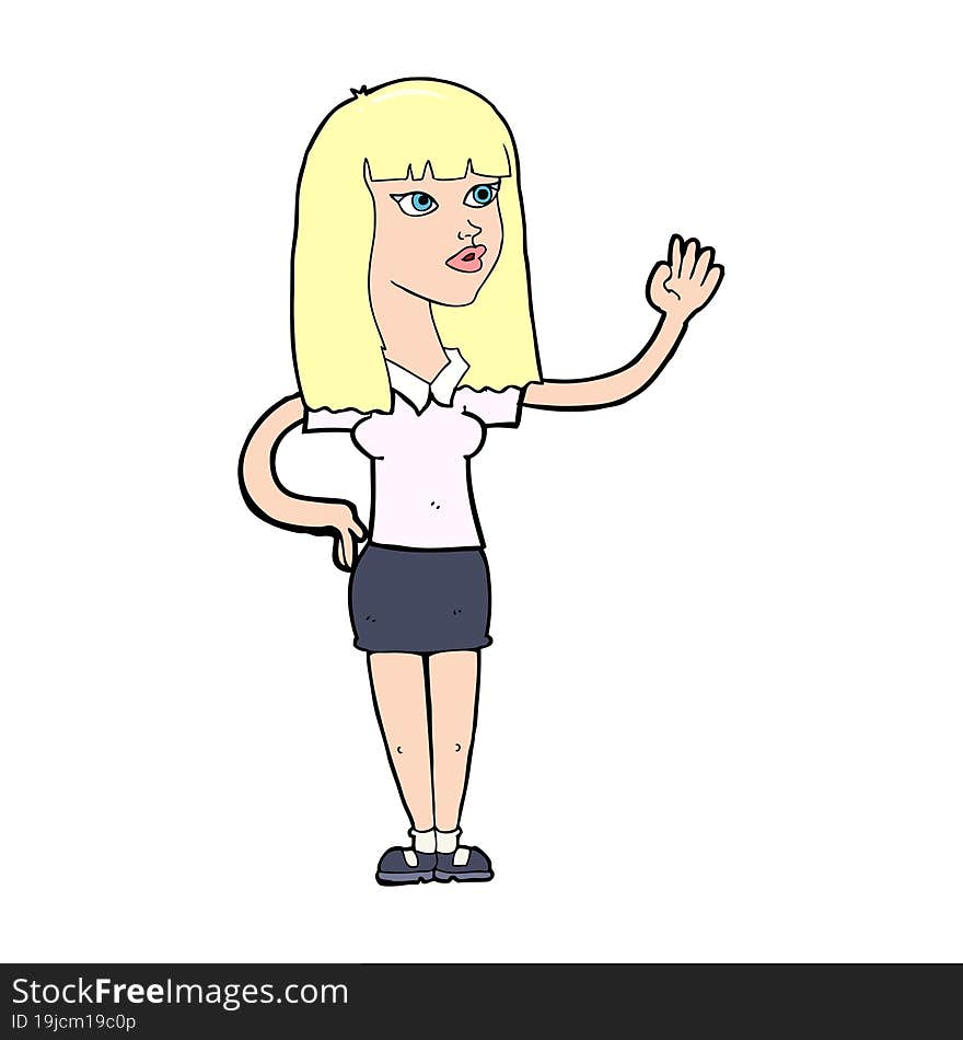 cartoon pretty woman waving