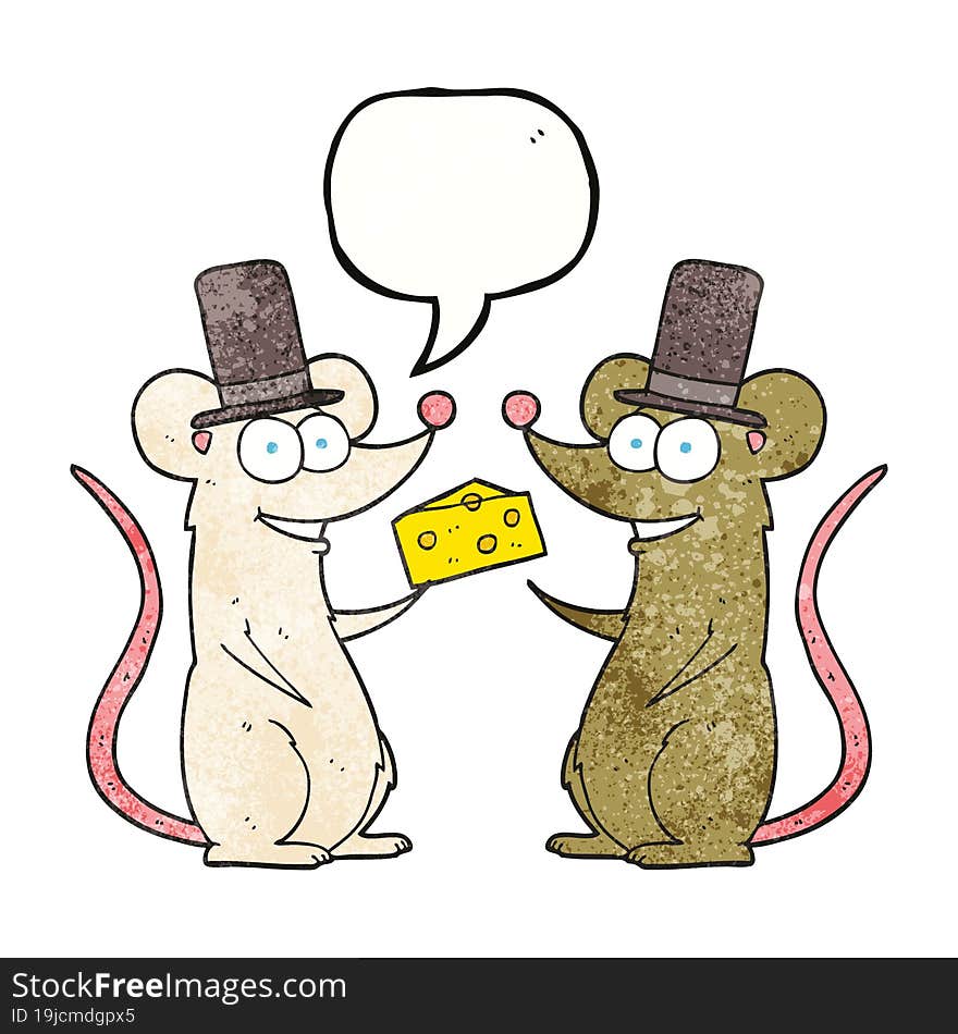 freehand drawn texture speech bubble cartoon mice with cheese