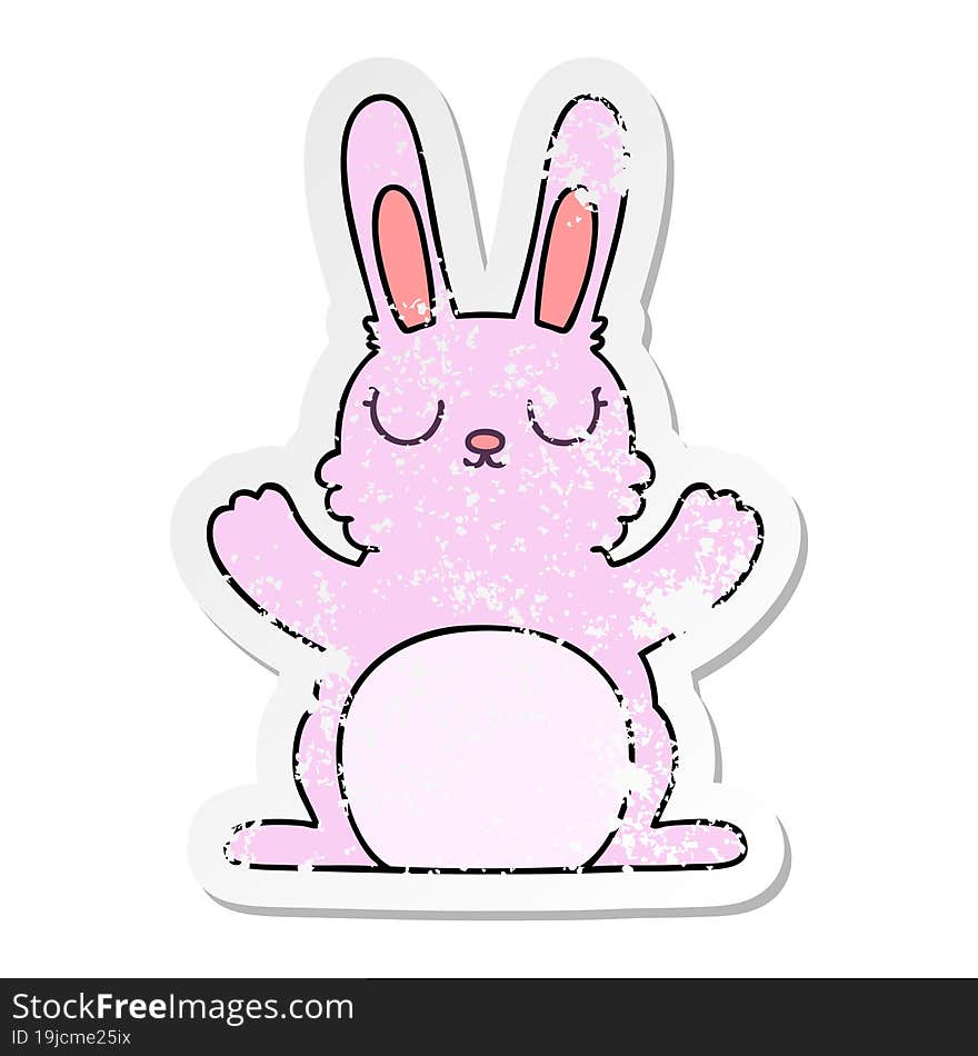 distressed sticker of a quirky hand drawn cartoon rabbit