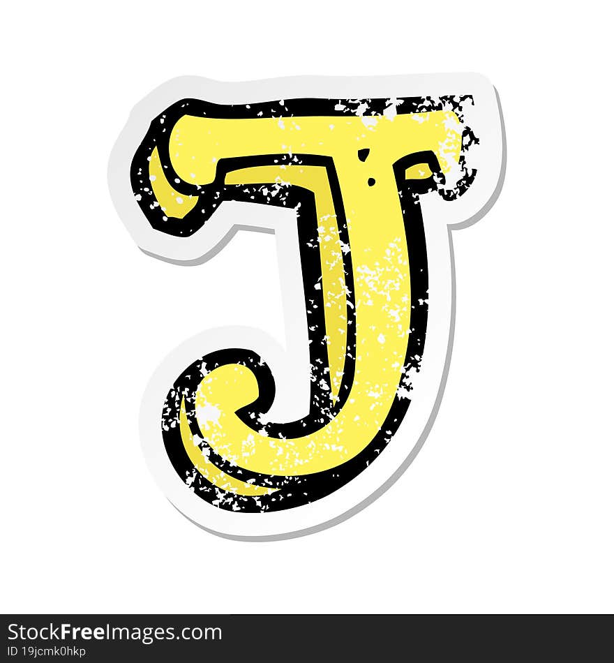 Retro Distressed Sticker Of A Cartoon Letter J