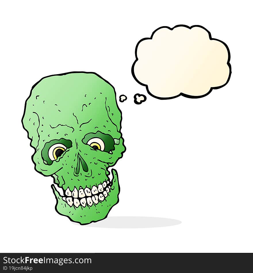 cartoon spooky skull with thought bubble