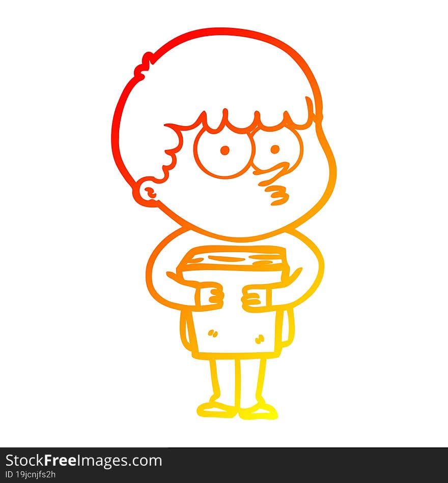 Warm Gradient Line Drawing Cartoon Curious Boy Holding A Book