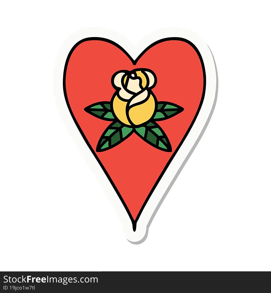 sticker of tattoo in traditional style of a heart and flowers. sticker of tattoo in traditional style of a heart and flowers