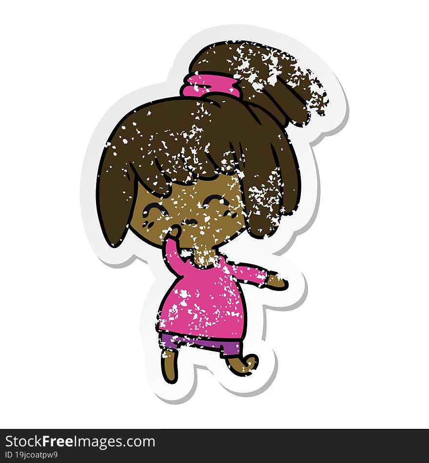 distressed sticker cartoon of cute kawaii girl