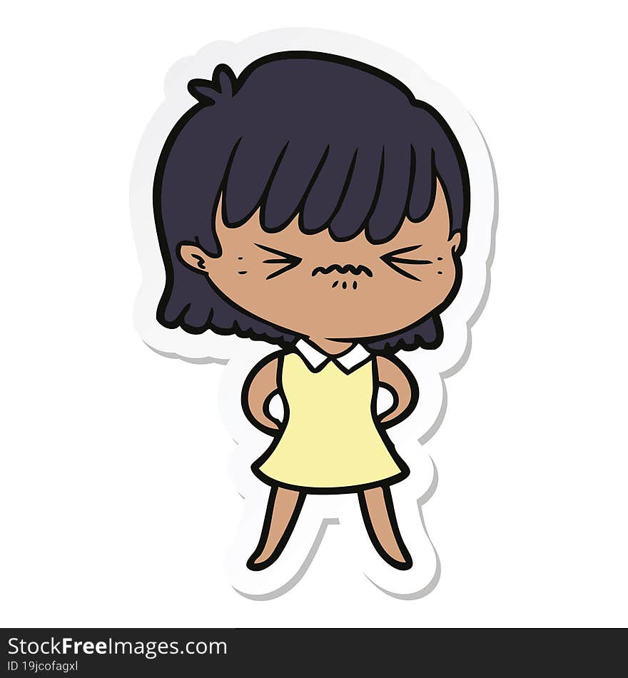 sticker of a annoyed cartoon girl