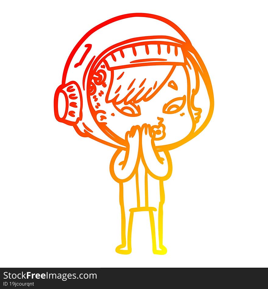 warm gradient line drawing cartoon astronaut woman