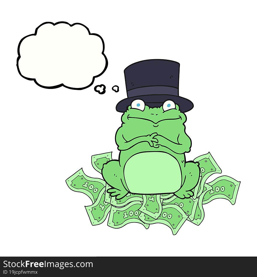 freehand drawn thought bubble cartoon rich frog in top hat