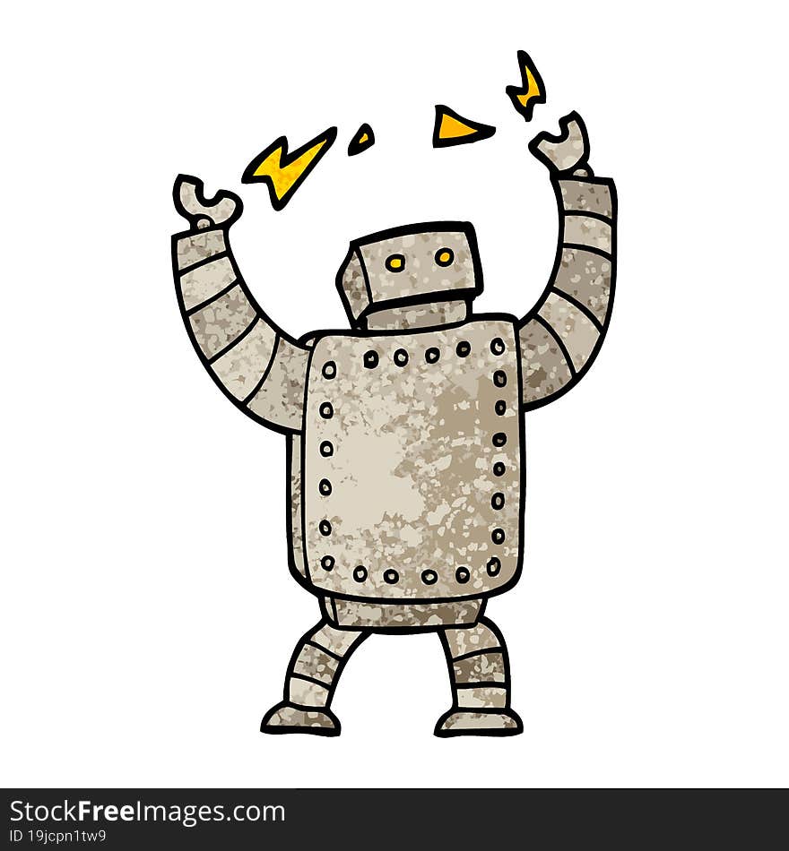 Grunge Textured Illustration Cartoon Giant Robot