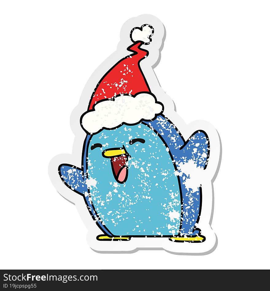 christmas distressed sticker cartoon of kawaii penguin