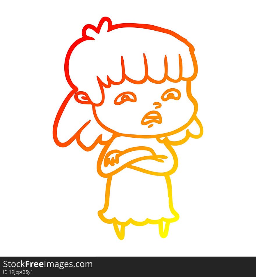 warm gradient line drawing cartoon worried woman