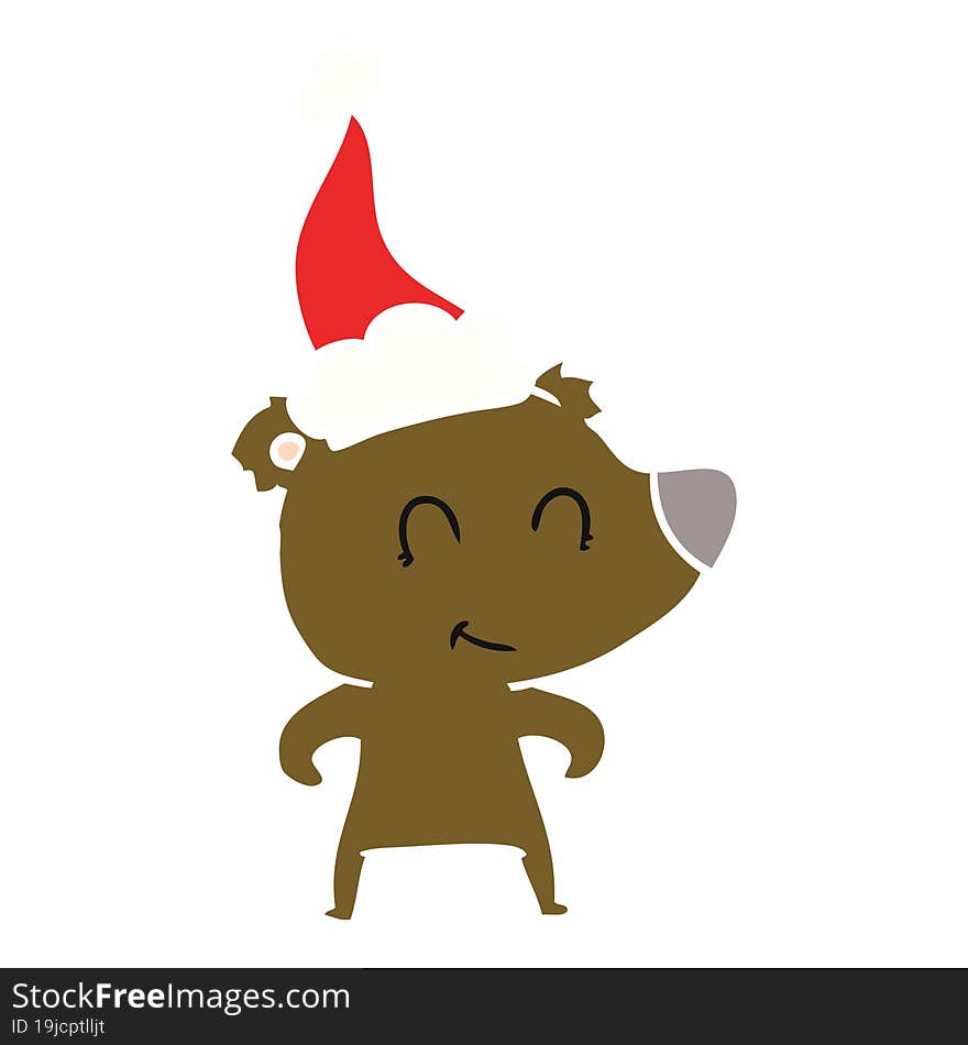 Female Bear Flat Color Illustration Of A Wearing Santa Hat