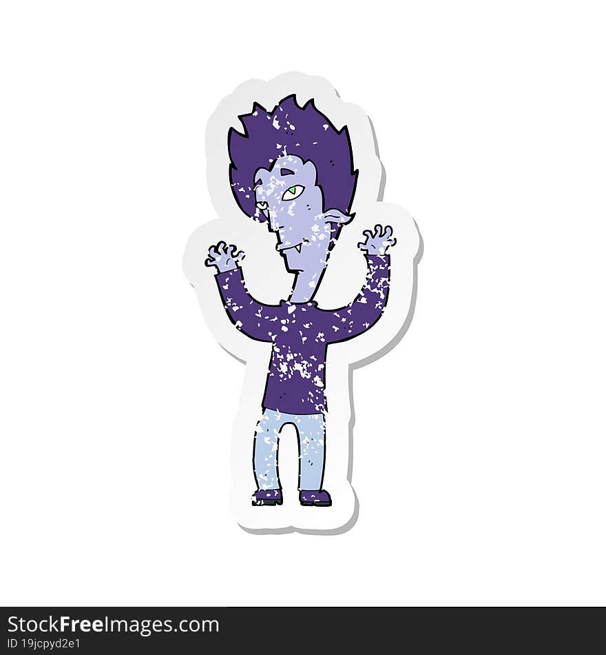 retro distressed sticker of a cartoon vampire man