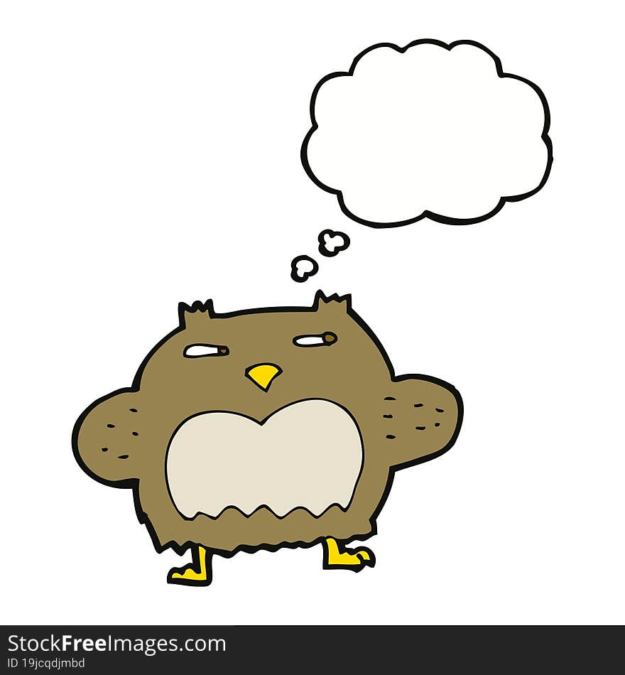 cartoon suspicious owl with thought bubble